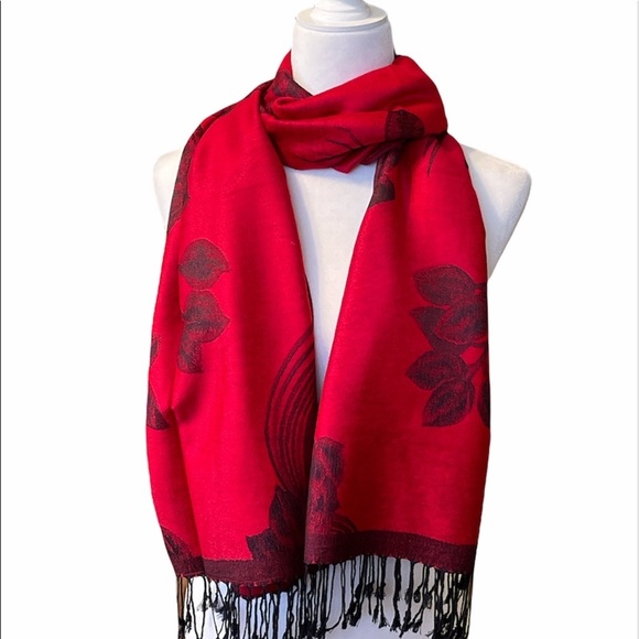 Red Chili Pashmina Silk Scarf/ Shawl NEW - Picture 2 of 8